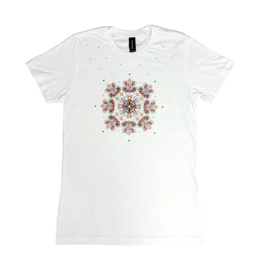 Women's Bulgarian Shevitsa Print T-Shirt with Rhinestone Details – Unique Folk Design